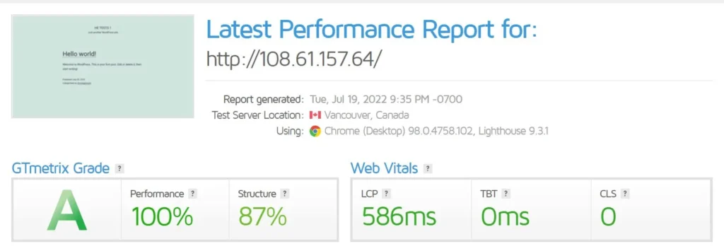 Vultr AMD GTmetrix Speed Result