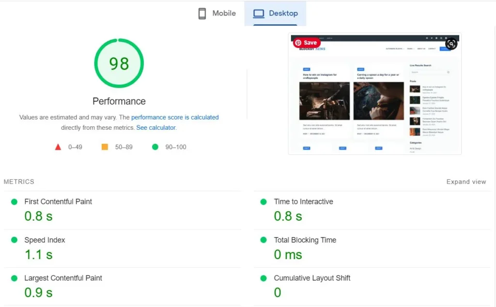 Vultr AMD PageSpeed Insights WordPress Desktop Speed Test