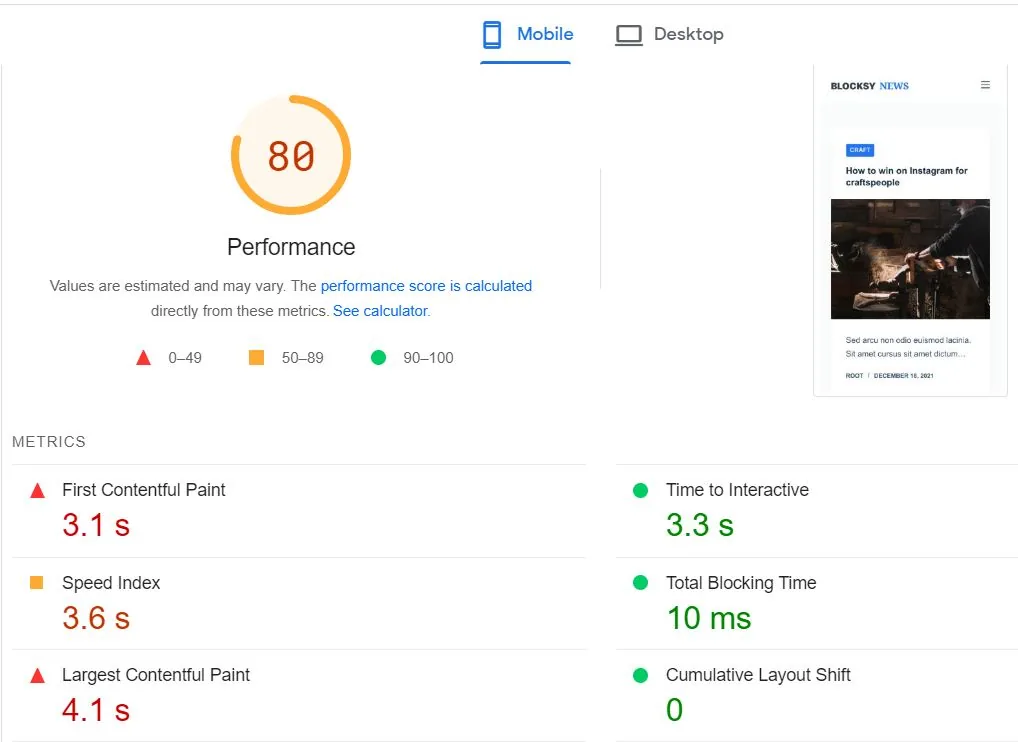 Vultr AMD PageSpeed Insights WordPress Mobile Speed Test
