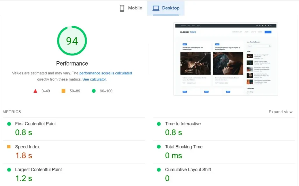 Vultr Intel PageSpeed Insights WordPress Desktop Speed Test