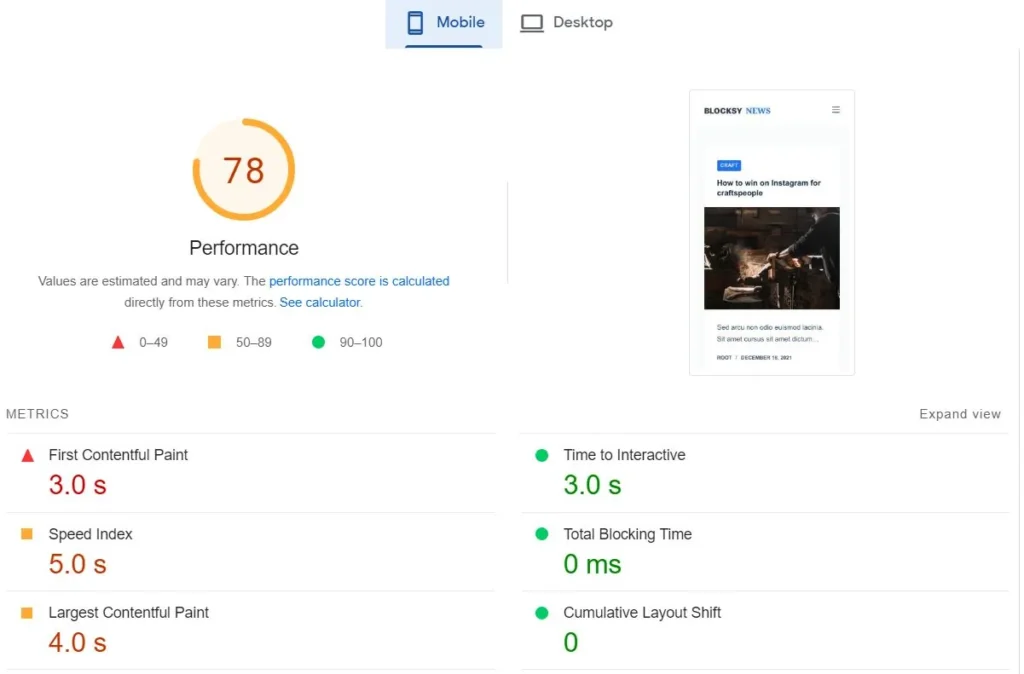 Vultr Intel PageSpeed Insights WordPress Mobile Speed Test