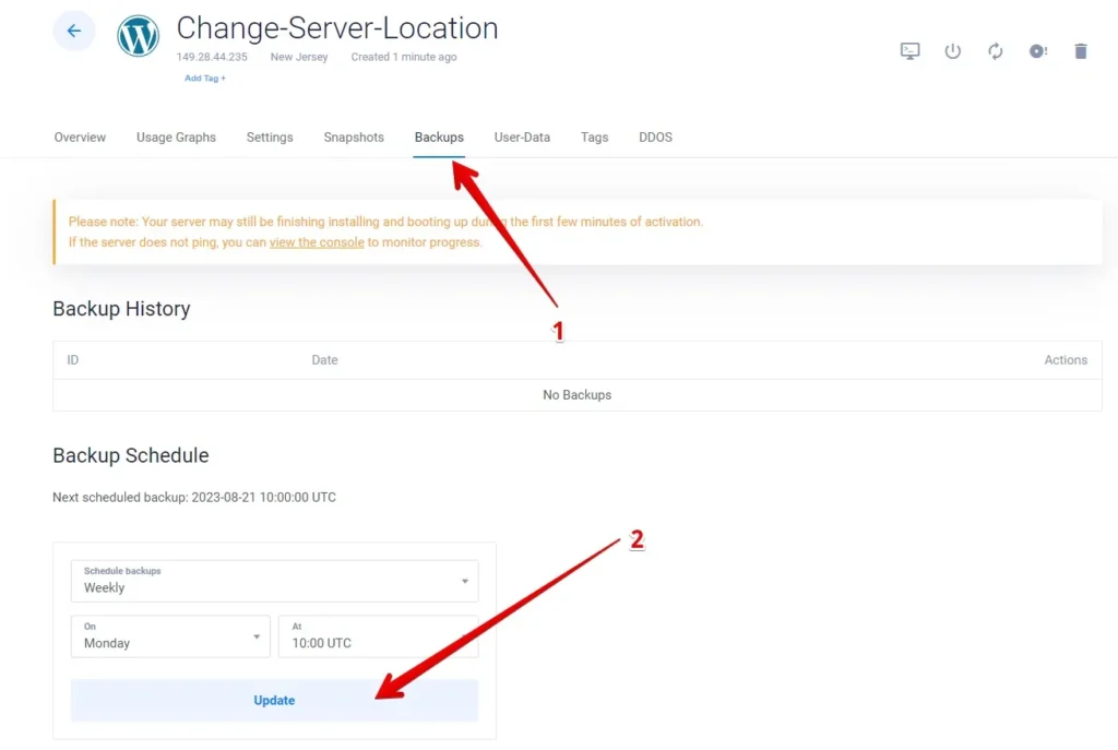 Vultr Server Update Backup