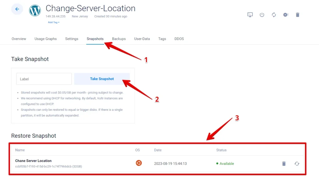 Vultr Server Snapshot