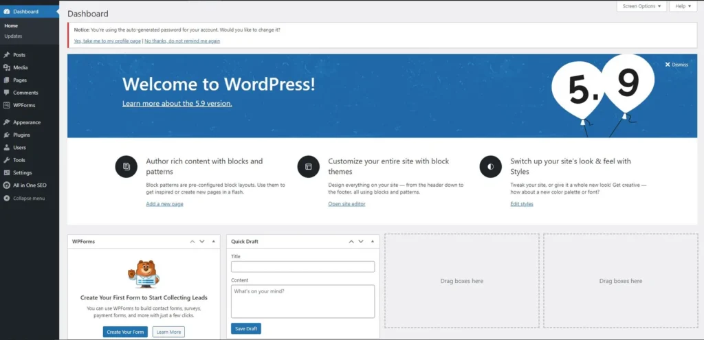 WordPress Dashboard From DreamHost Panel