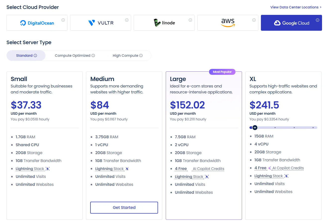 Cloudways Google Cloud server pricing, from $37.33 a month (October 2026)