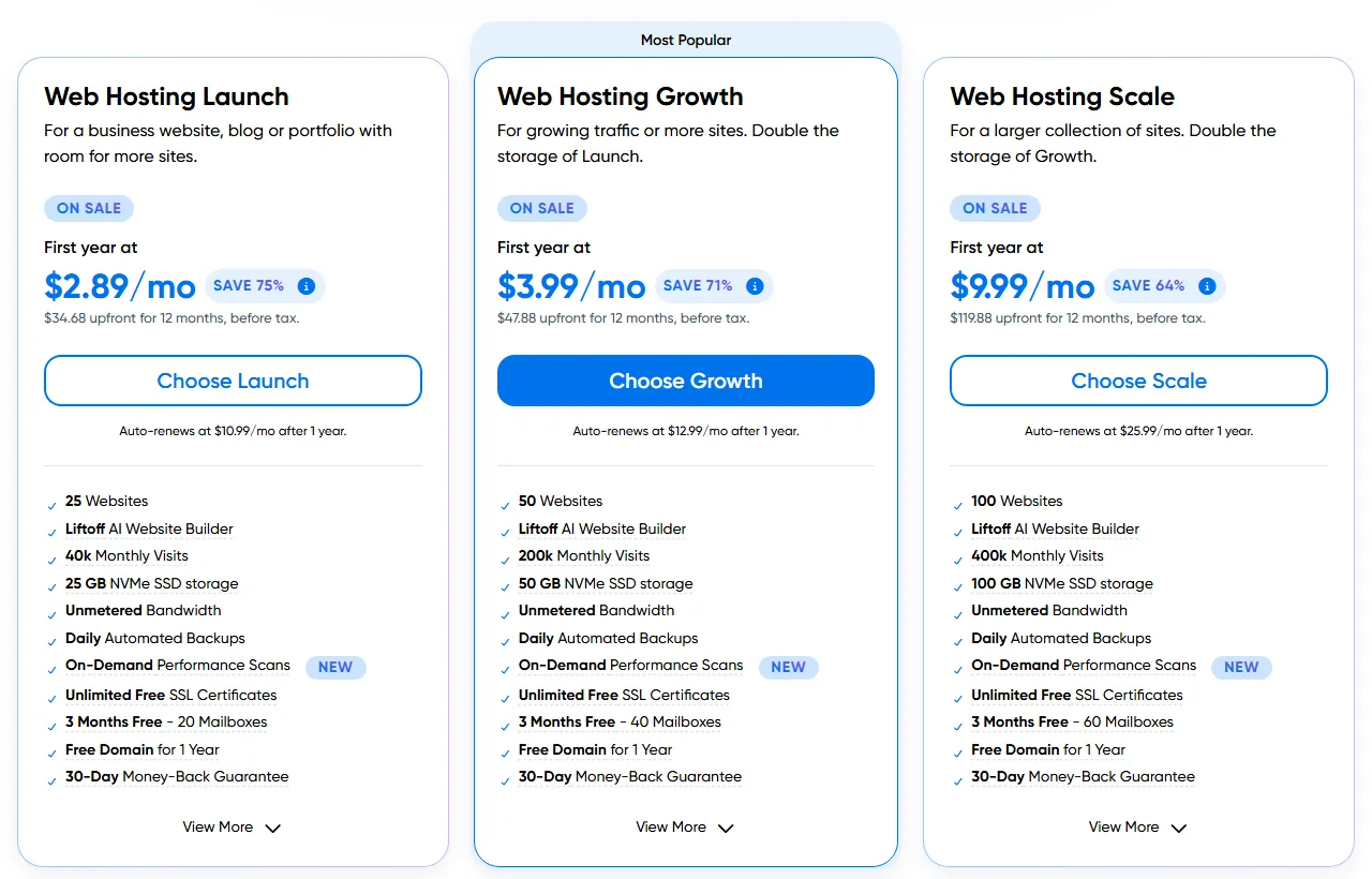 DreamHost Web Hosting Launch, Growth and Scale plans with first-year prices (October 2026)