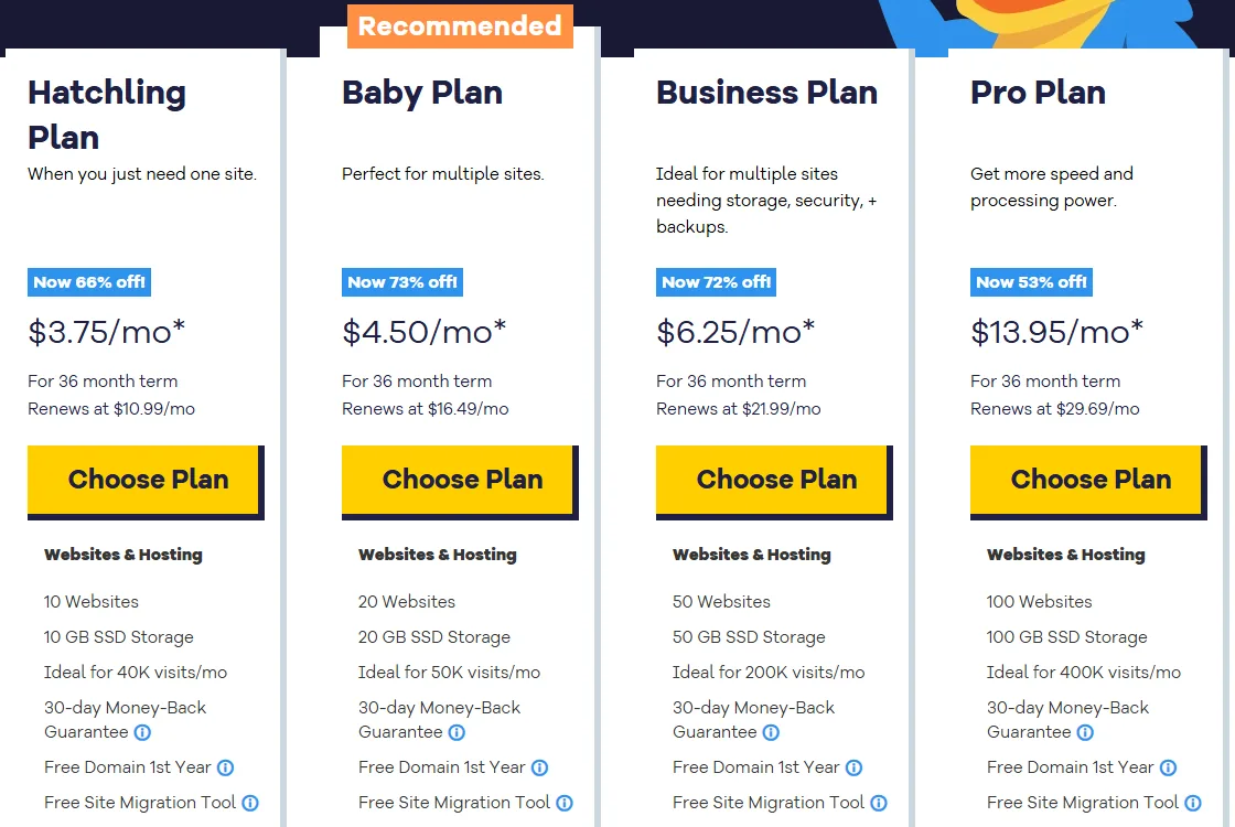 HostGator shared hosting plans and prices: Hatchling, Baby, Business, Pro (October 2026)
