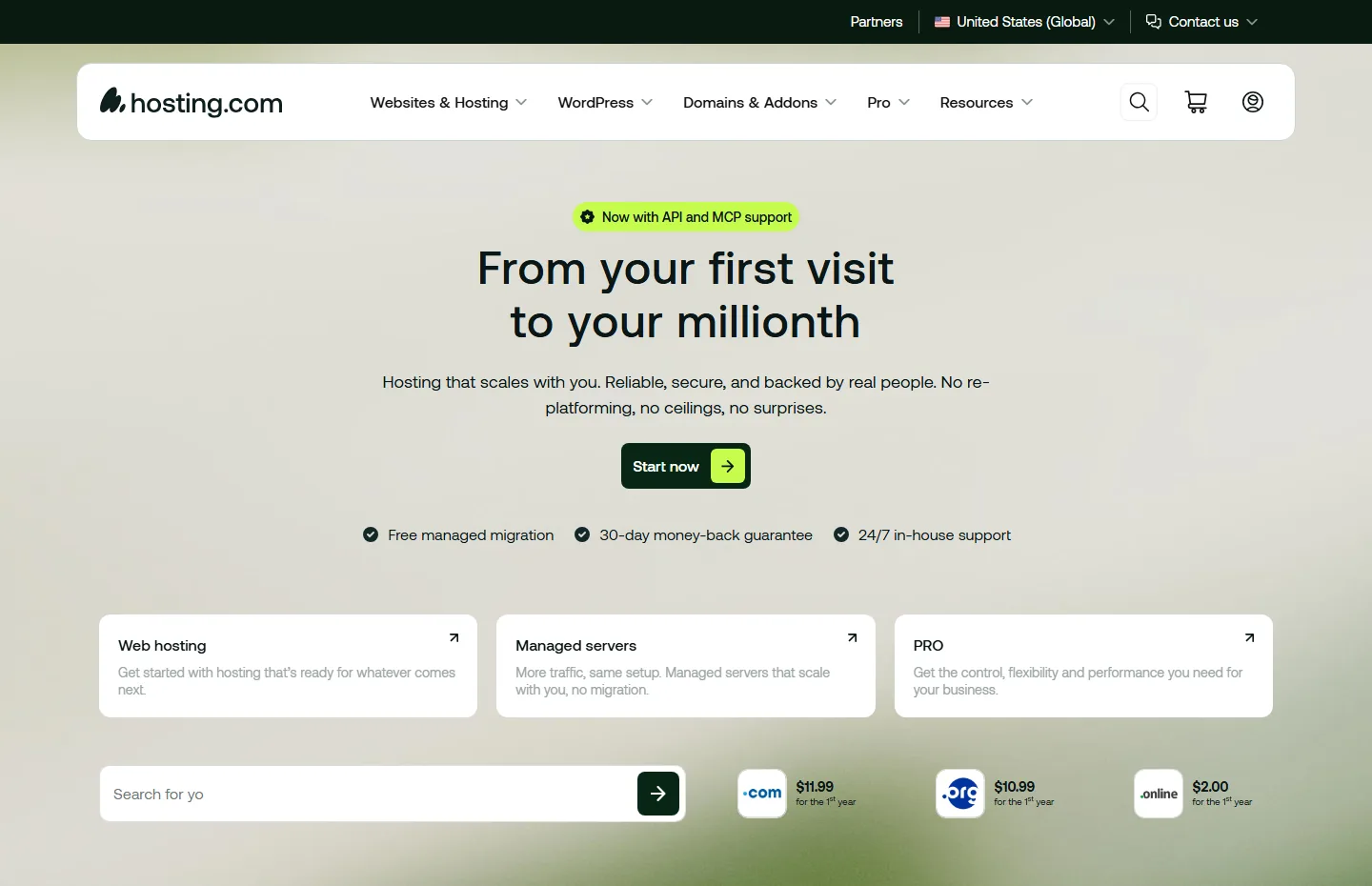 Hosting.com (formerly A2 Hosting) homepage (October 2026)