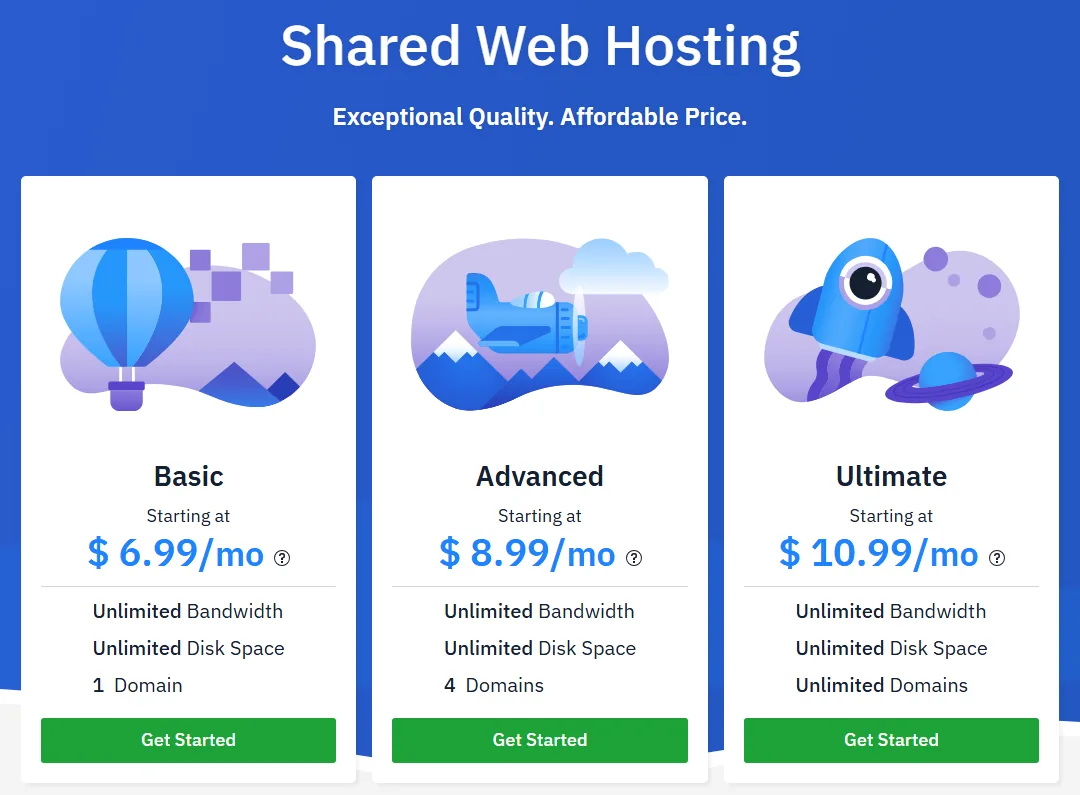 Hostwinds shared hosting plans Basic, Advanced and Ultimate with starting prices (October 2026)