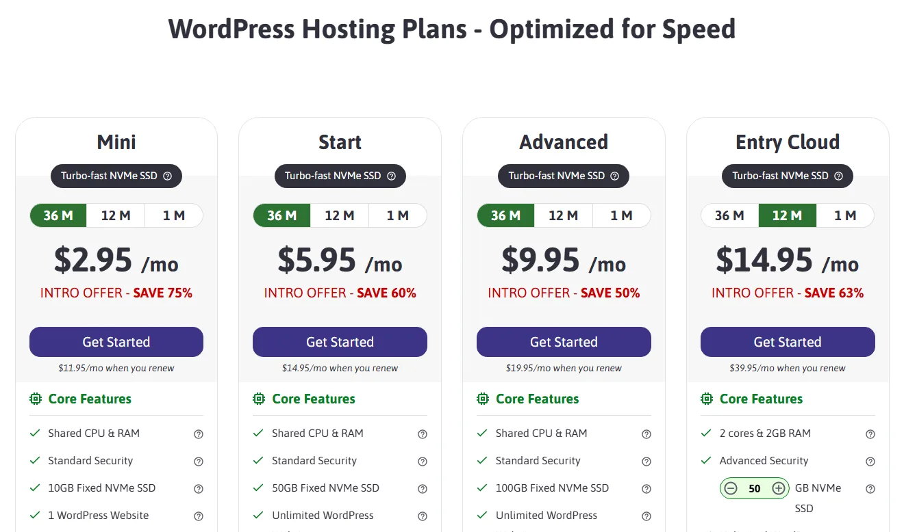 ScalaHosting WordPress hosting plans with intro and renewal prices (October 2026)